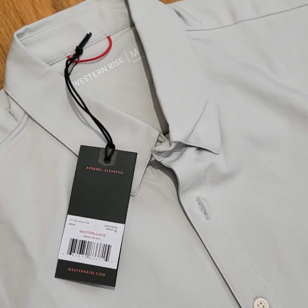 Western Rise X Cotton Button Down Fog Light Gray Medium M Men's Longsleeve Shirt - Picture 3 of 4
